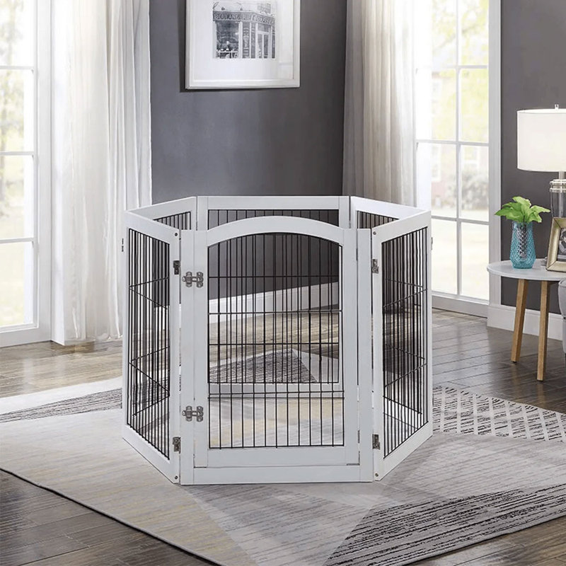 Freestanding Metal Folding Pet Gate, White, 335cm
