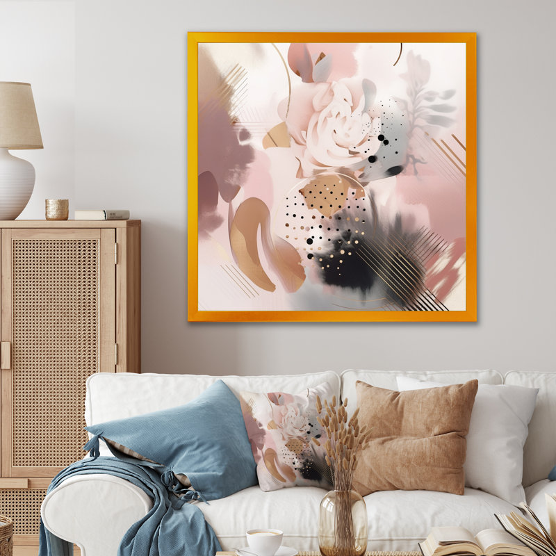 Rose rose et rayures complexes III - Formes modernes, impressions sur toile transitionnelles, H 16 po x l 16 po