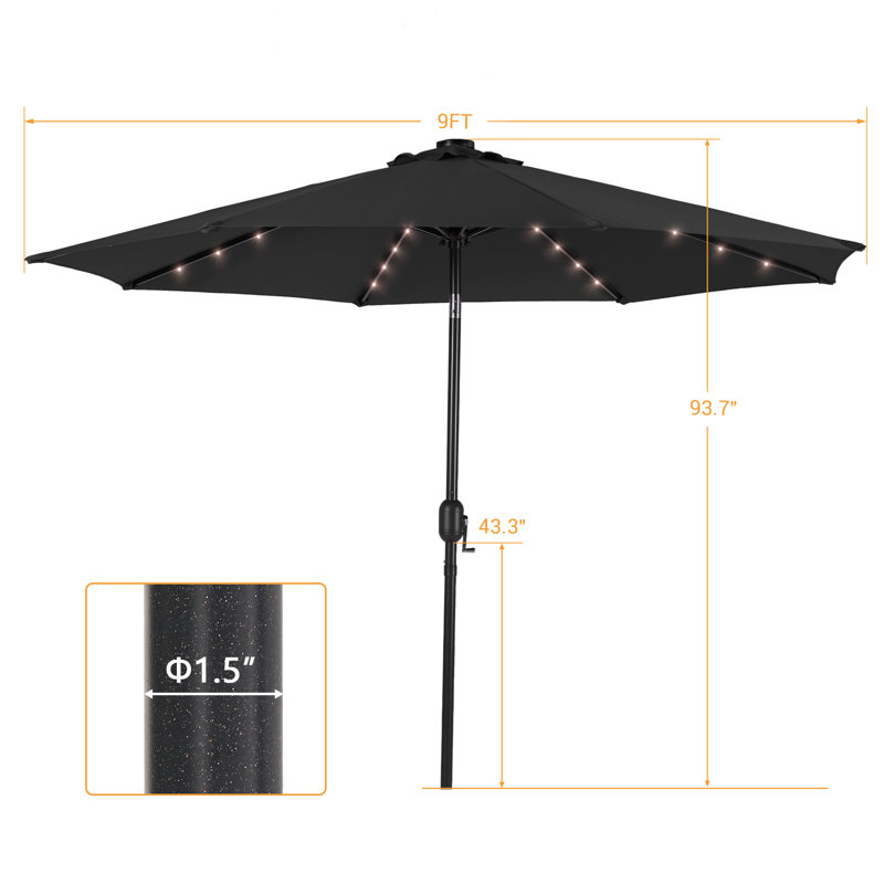 Parasol de marché pour terrasse 9 pi, Noir, noir, noir, noir