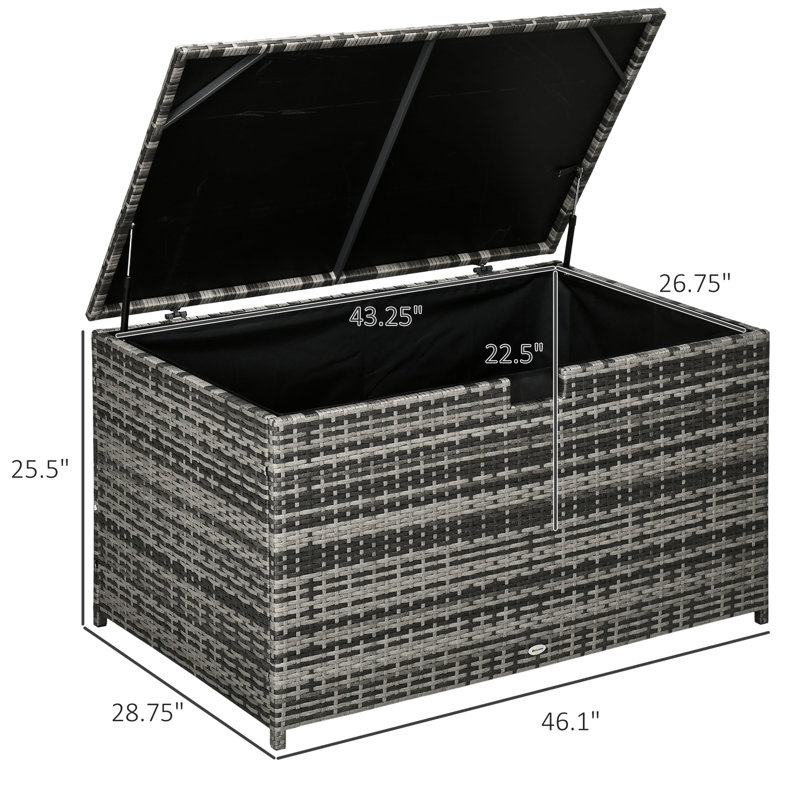 113 Gallon Outdoor Storage Box, Deck. Dark Gray, Waterproof. Holds Garden Tools, Pool Supplies. Design Deck Gallon. Gray Waterproof Storage. For Patio, Garden. Keeps Belongings Clean