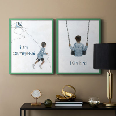 «Boy Flying Kite», reproduction encadrée de qualité supérieure - prêt à être accroché - aucun clou requis - aucun clou requis