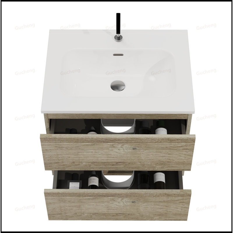 Meuble-lavabo mural 24 po avec lavabo en céramique intégré, Chêne, 24"