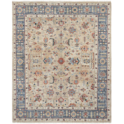 Hand Knotted Wool Area Rug in Beige