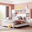 Lit plateforme pleine grandeur avec rangement et tiroirs Tête de lit à tablettes blanches pour chambre à coucher-249796029