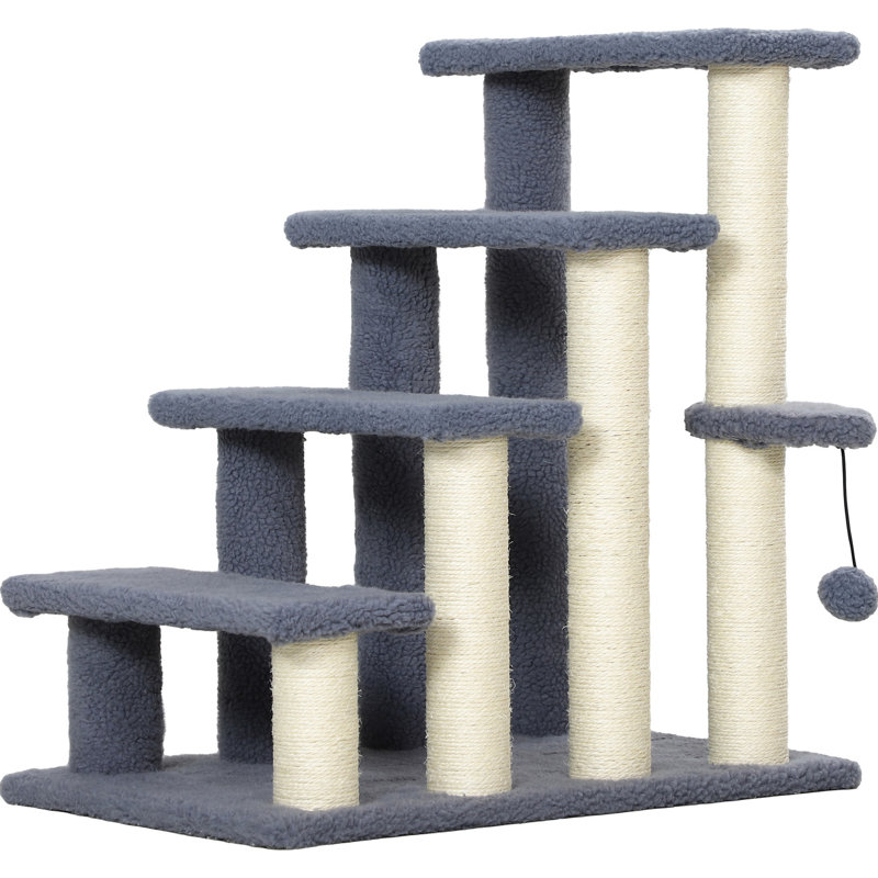 Marchepieds gris à 4 niveaux avec poteaux à griffer, support suspendu et marche latérale pour les admirateurs de chaton, gardiens de tapis, jusqu'à 10 lb,