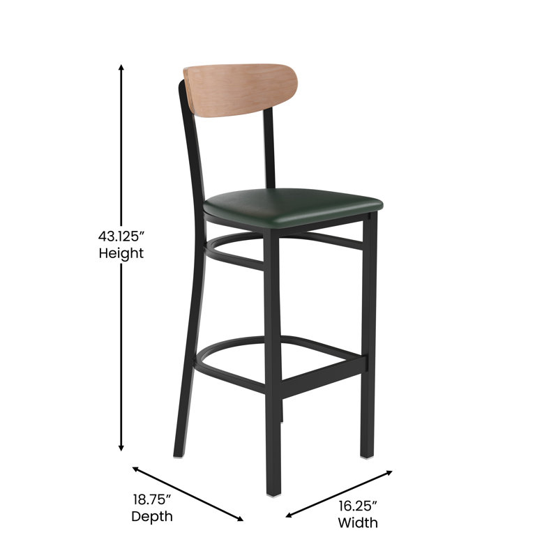 Tabouret de bar en métal Everlena, Bouleau naturel, Vert