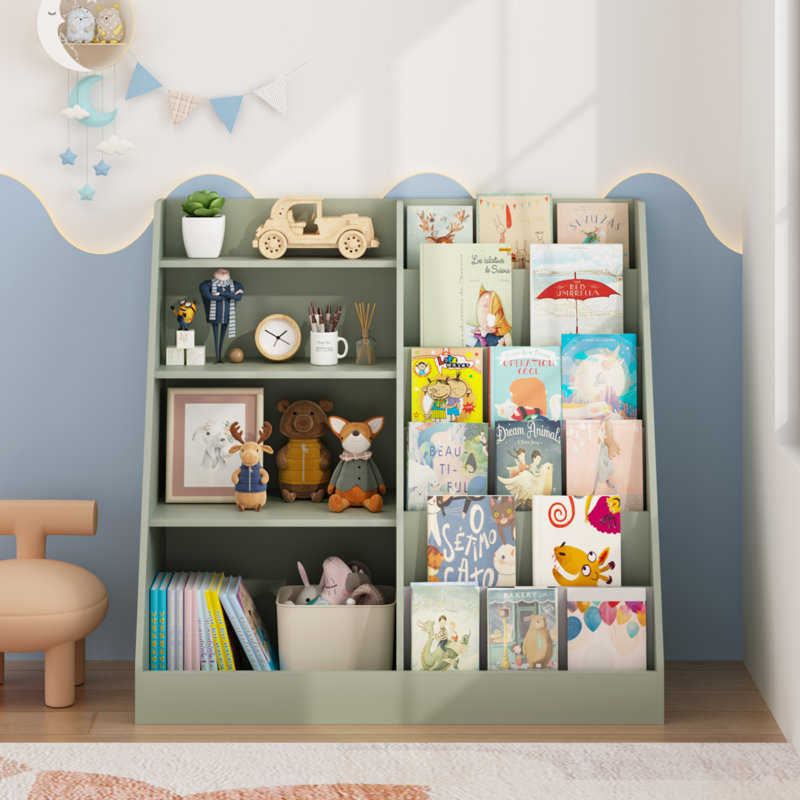 Étagère à livres multifonctionnelle pour enfants en bois à 4 niveaux, Sauge