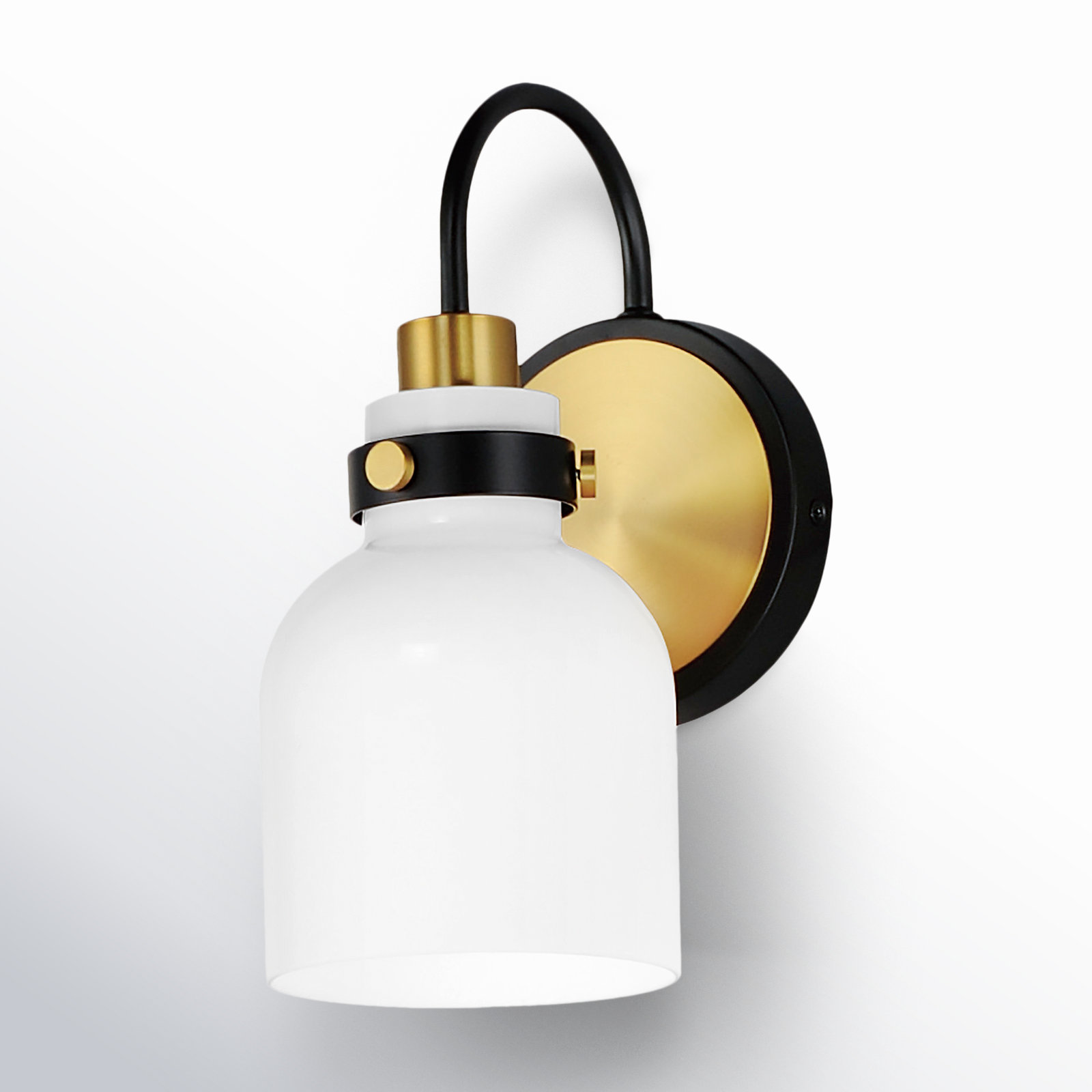 Arold Single Light Glass Dimmable Armed Sconce, Satin Brass