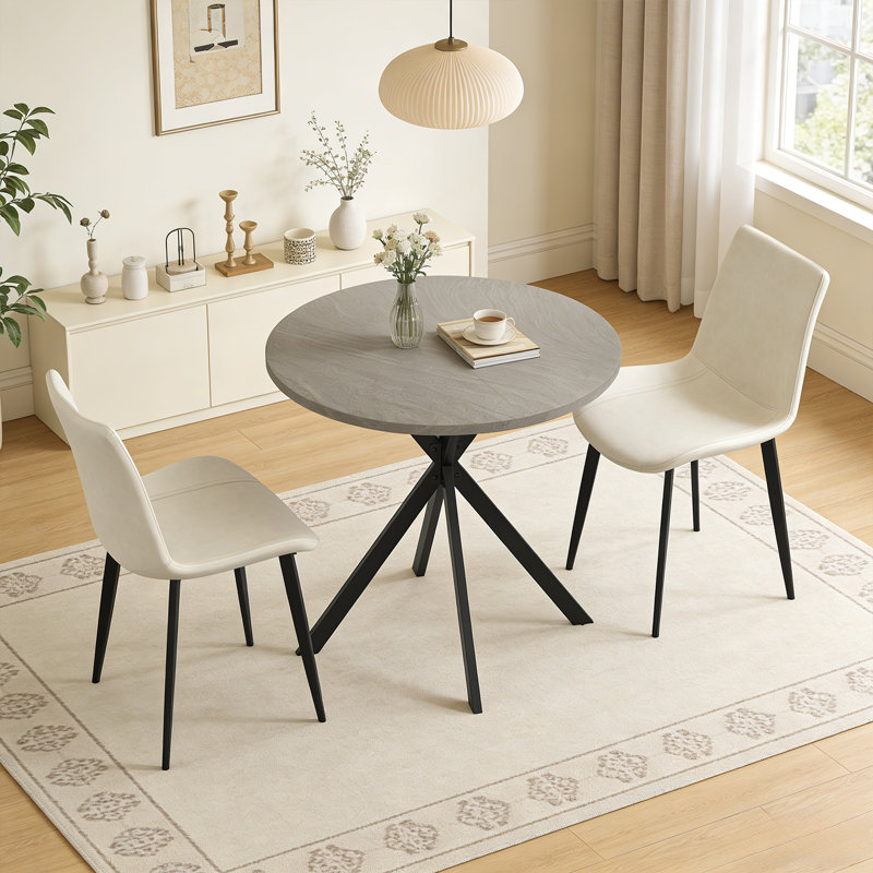 Table de salle à manger de 31,6 pouces et chaises pour 2, ensemble de tables rondes de style Mid-Century moderne, peu encombrant pour la cuisine de la salle à manger