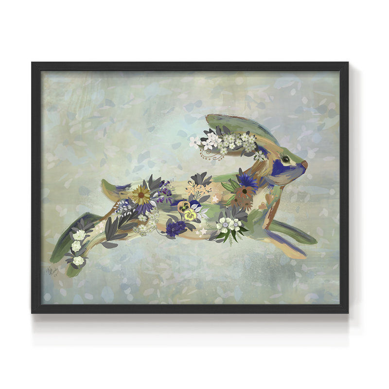 Fantastic Florals Hare, Courir - Reproduction encadrée - Restickable, H 11 po x l 14 po, Noir, noir, noir, noir