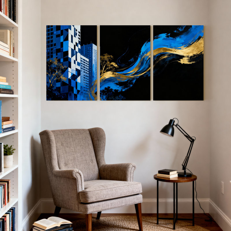 Ensemble de 3 reproductions d'art sur toile avec villes et pays, H 24 po x l 48 po