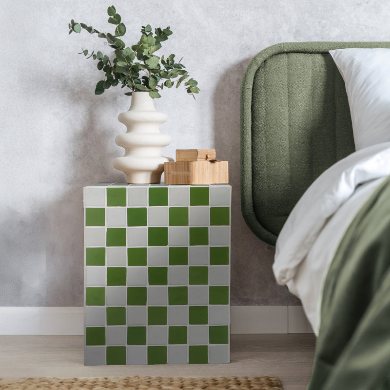 Table d'appoint à carreaux en céramique vert / gris clair Callista, Vert / gris pâle