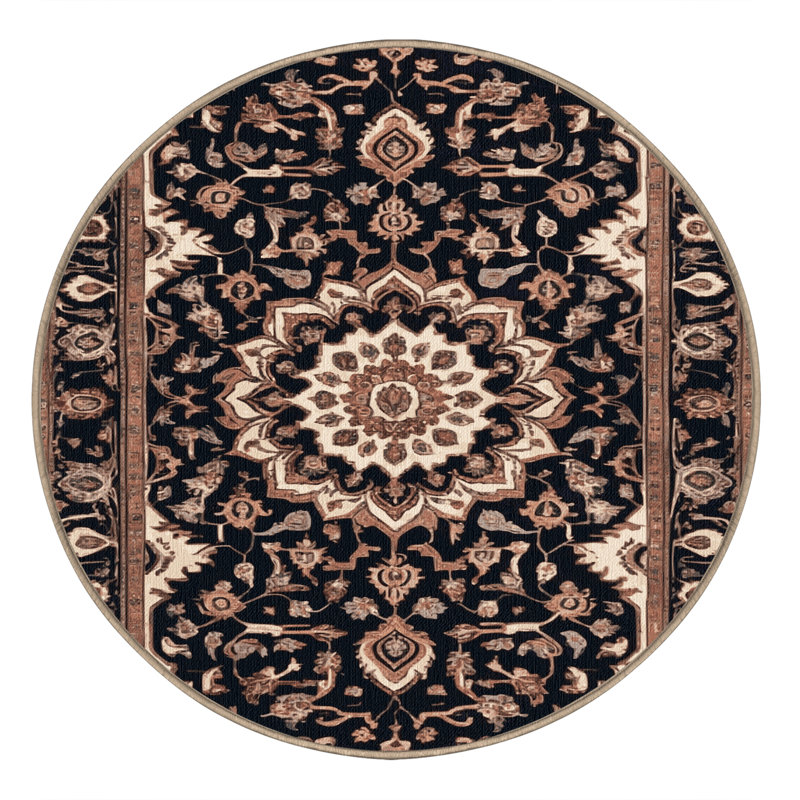 Tapis brun lavable à la machine, Rond 5 pi