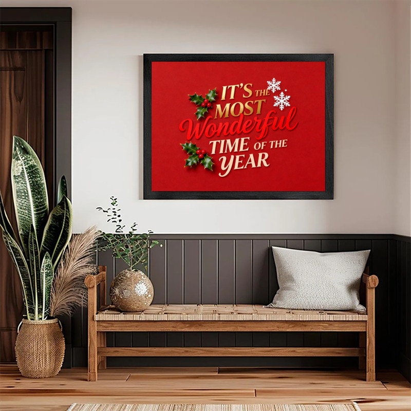 Art mural noir avec citation de Noël encadrée - décorations festives rétro glam, H 13 po x l 17 po