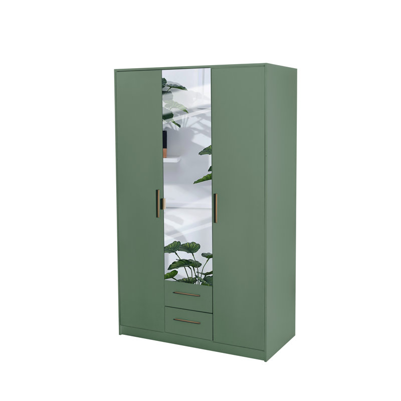 Pamel 3 Door Manufactured Wood Wardrobe, 199 H x 135 W x 58 D cm, Green