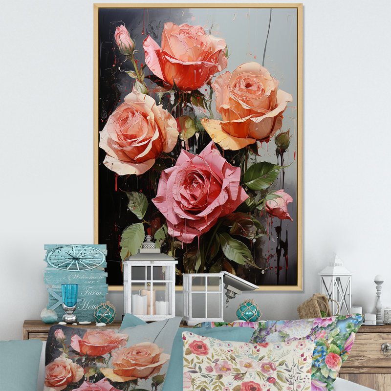 «Daezon Pink Ravish Roses Bouquet II», reproduction sur toile, Cadre photo noir, H 20 po x l 12 po x P 1 po