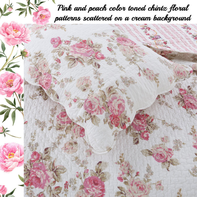Cotton Floral Quilt, King Quilt + 2 King Shams