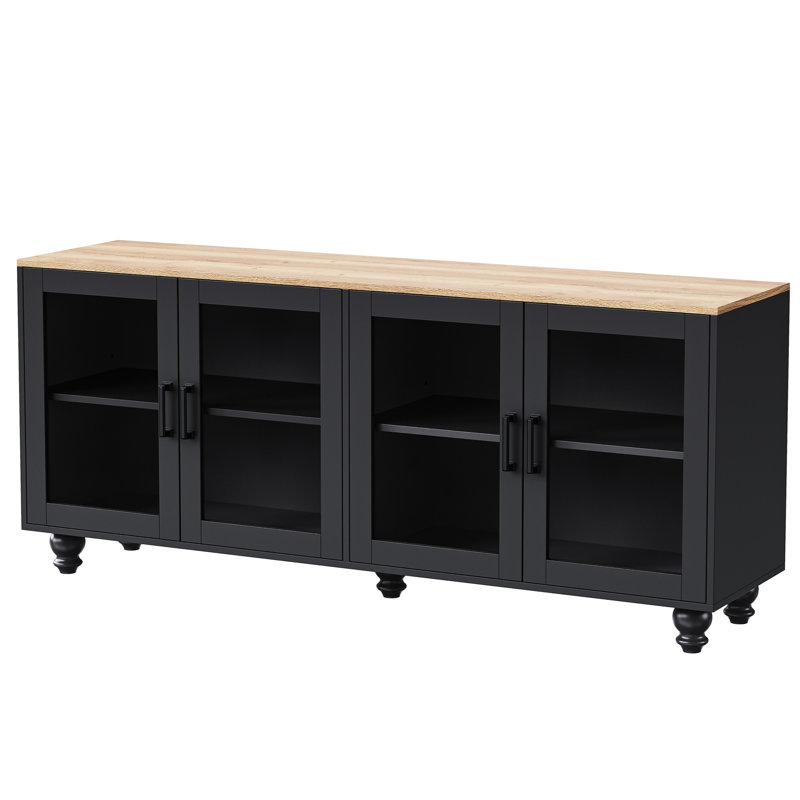 Meuble télé contemporain avec finition noire, pour téléviseurs de 70 po, noyer foncé, armoire ajustable compatible avec 2 tablettes et beaucoup d'espace de rangement