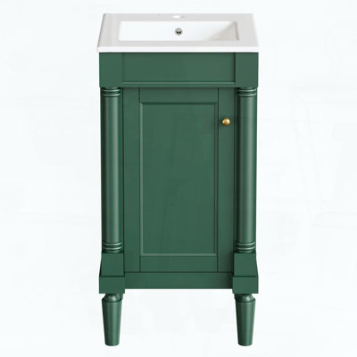 Meuble de salle de bain de style français avec lavabo en céramique, tablette réglable et charnières à fermeture douce, vert