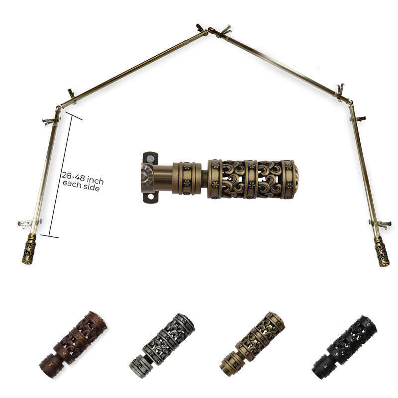 Tringle à rideaux simple ajustable pour fenêtre en baie 0,81 po Yoselin, Laiton antique, 28 po à 48 po (chaque côté)