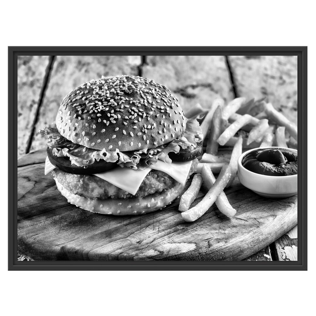 Gerahmtes Wandbild Chickenburger Pommes