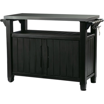 Portable Outdoor Prep Table With Stainless Steel Top, Outdoor Storage Cabinet For Grilling Tools And Kitchen Accessories, Weather-Resistant Design, Dark Grey