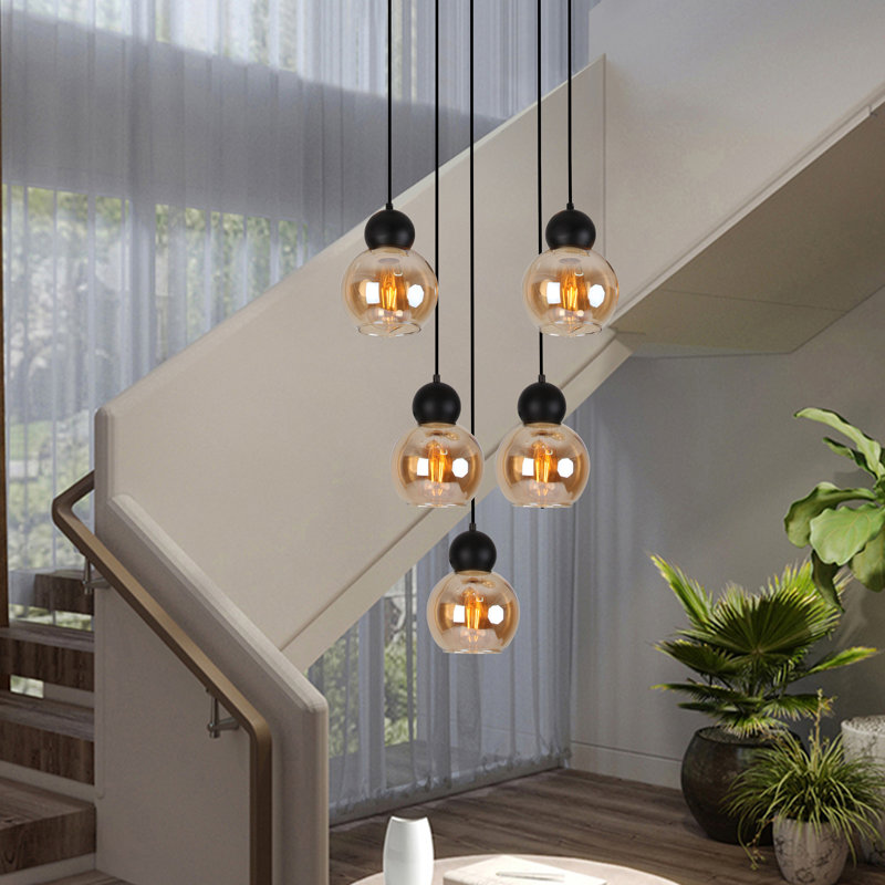 5-light Amber Chandelier Glass Chandelier Kitchen Island Lighting