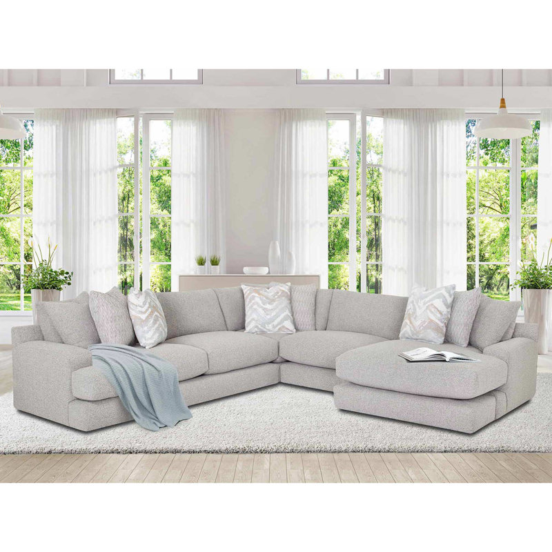 Alla 3 Piece Sectional With Right Arm Facing Loveseat With Reversible Chaise Ottoman, Grey Polyester