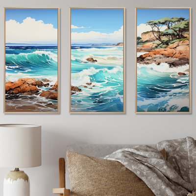 «Blue Beach Waves Fusion III», ensemble d'art mural sur toile de plage