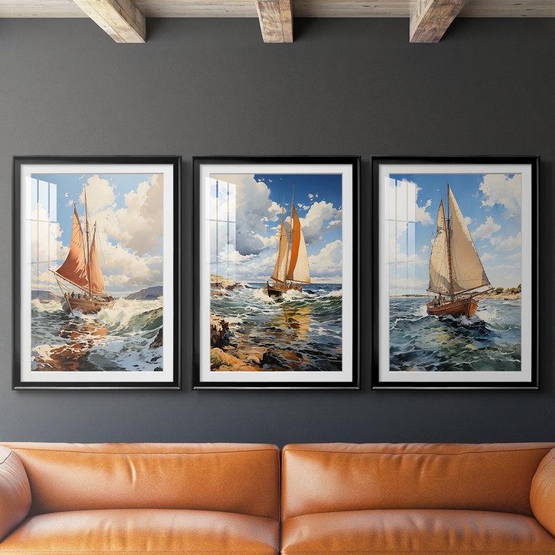NAUTICAL Series CCACXVVII - Impression sur mesure de qualité supérieure avec mat - 3 pièces, Noir, H 21 po x l 30 po