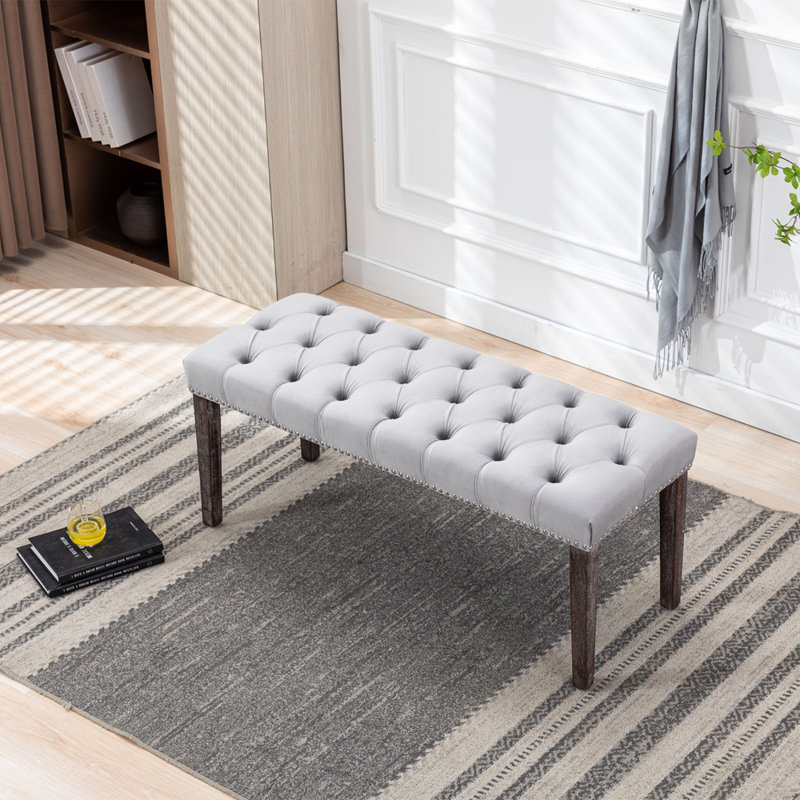 Upholstered Tufted Bench Ottoman , Velvet Dining Bench Bedroom Bench Footrest Stool Accent Bench for Entryway Dining Room Living Room