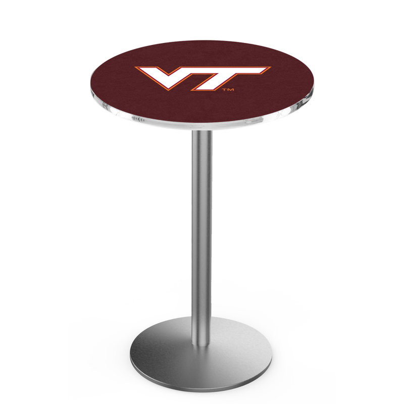 Round Metal Base Dining Table, Stainless Steel, Virginia Tech University