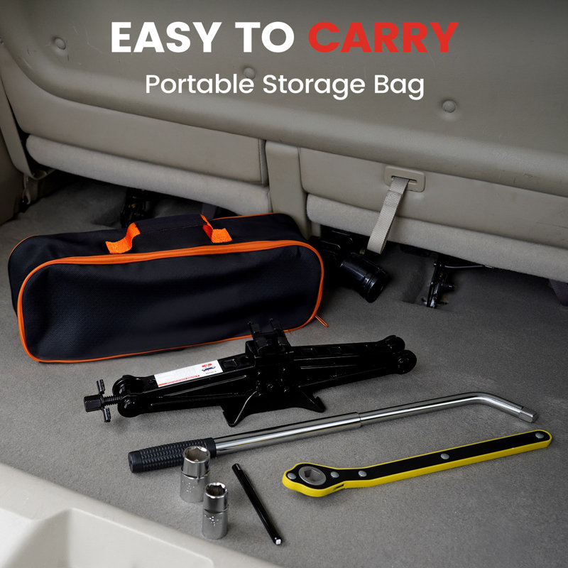 Black Steel 2 Ton Scissor Car Jack Kit with Lug Wrench