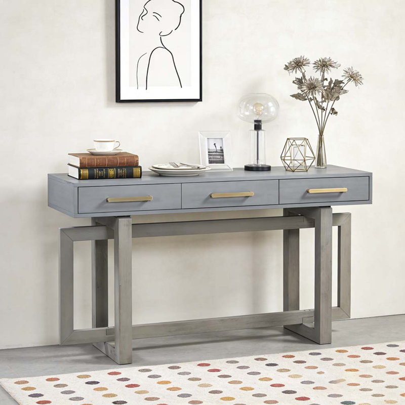 Console élégante avec trois tiroirs, Gris antique