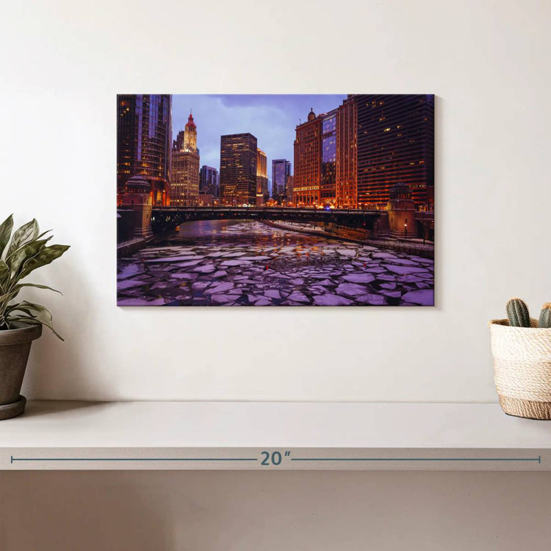 Harpa Chicago Frozen River Cityscape, 8" H x 12" W