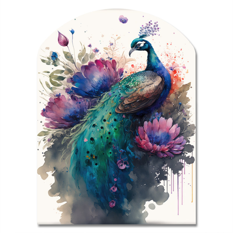 Art floral mignon, art mural paon, H 34 po x l 25 po