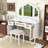 Makeup Vanity Desk with Tri-Fold Mirror, LED Bulbs, Cabinets, Charging Station and Stool-1277748641