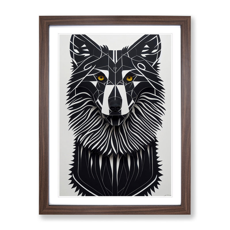 Wolf In Abstract No.5 - Print, Black Framed Paper, 66cm H x 48cm W, White
