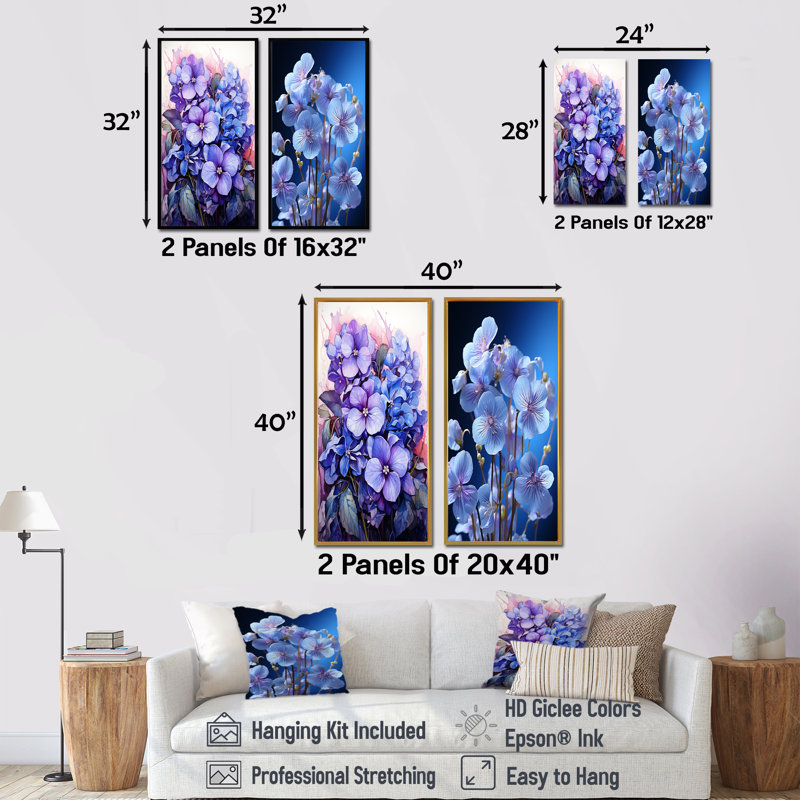 Ensemble de 2 reproductions d'art sur toile Violets, Cadre flottant brun, H 32 po x l 33 po