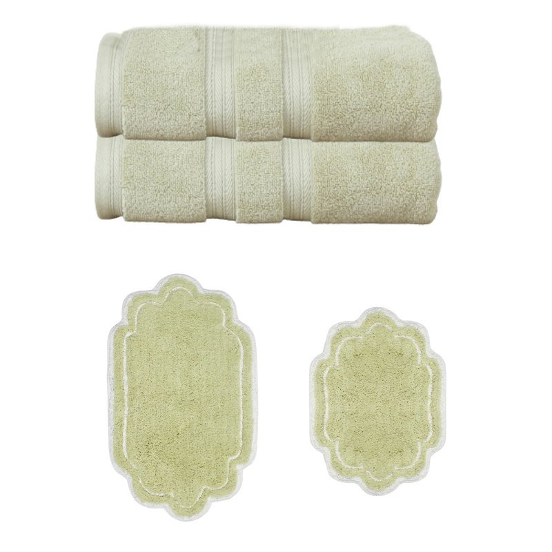 Talbert Collection 100% Soft Cotton 2 PC Bath Towel Set & Bath Rug Set, 2 Piece Bath Towel Set & 3 Piece Bath Rug Set, Green