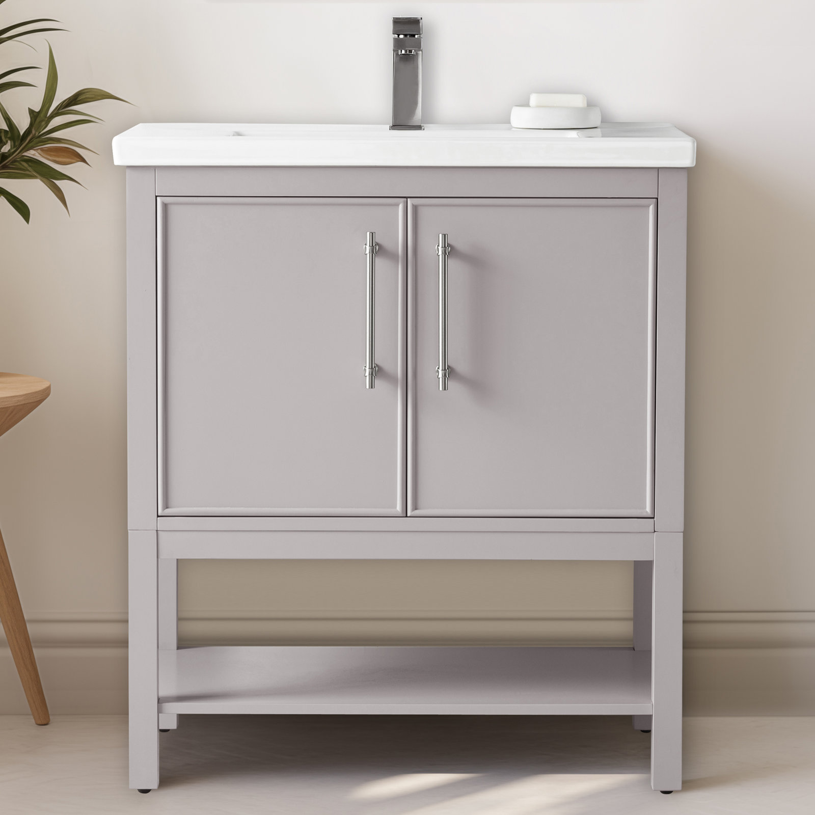 Jewell 30'' Single Bathroom Vanity, Taupe/Brushed Nickel