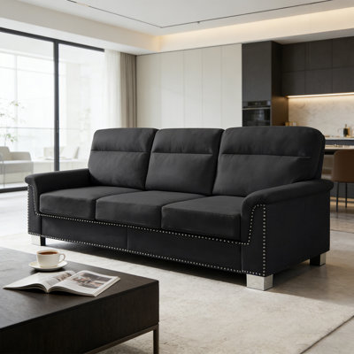 82" Modern Compressed Snowfleece Fabric 3-Seater Sofa, for Living Room, Bedroom, Office & Entertainment Spaces