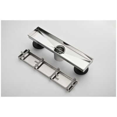 Drain de douche linéaire 12 po avec couvercle amovible, drain de plancher en acier inoxydable 304 avec crépine et pieds niveleurs, nickel brossé