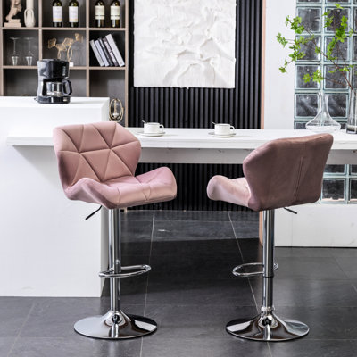Tabourets de bar pivotants en velours mauve (de 2) - hauteur réglable, dossier confortable, base de repose-pieds, 2 hauteurs et fonctionnalité
