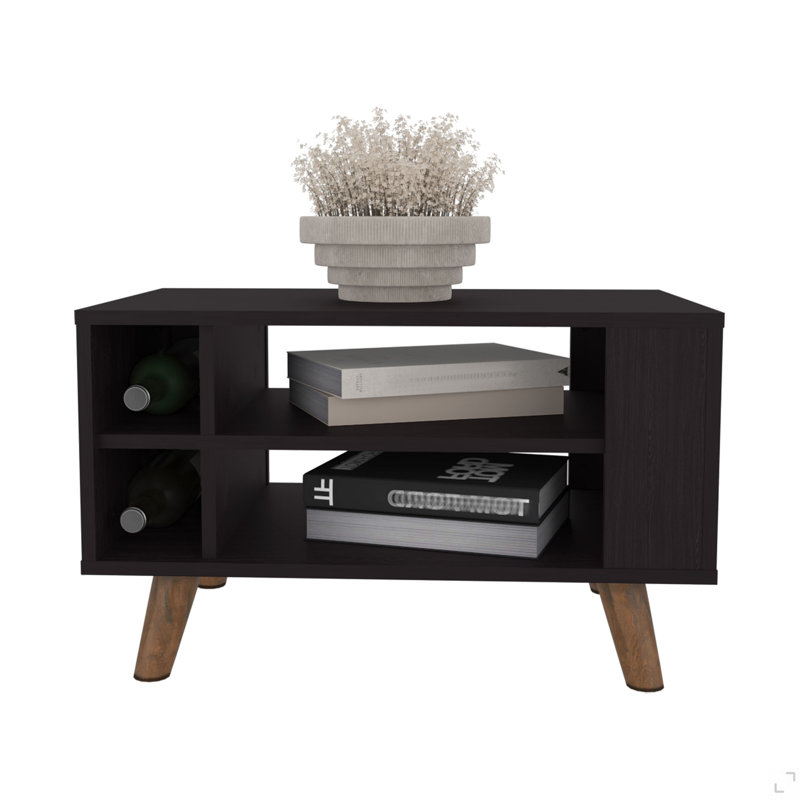 Table basse avec deux tablettes de rangement ouvertes spacieuses et une table centrale de salon moderne et fonctionnelle