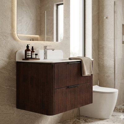 24" Modern Fluted Floating Bathroom Vanity With Integrated Acrylic Sink & Soft-Close Drawers