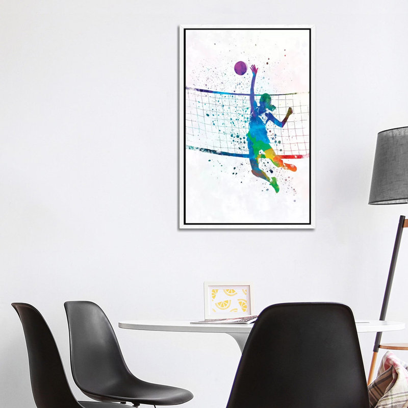 Woman Volleyball Player by Paul Rommer - Painting on Canvas, 101.6 cm H x 66.04 cm W, White Framed