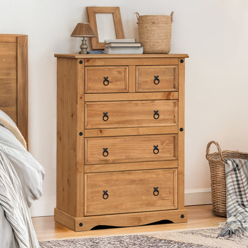 Palmea 82cm W 5 - Drawer Chest of Drawers, Antique Wax