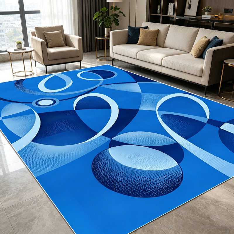 1PC Modern Abstract Blue Geometric Circle Pattern area rugs for Living Room, Soft and Comfortable, Suitable for all seasons, easy-to-maintain, machine washable Indoor floor mat, Under Table Farmhouse suitable for dining room, bedroom, home office,