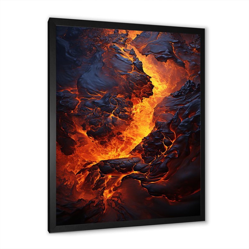 Volcan Éternelle lave sur toile, H 32 po x l 16 po x P 1 po, Cadre simple noir